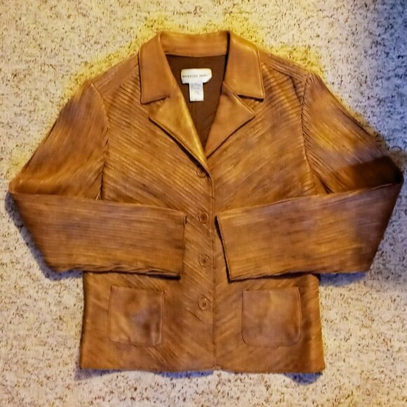 NEWPORT NEWS Vintage WOMEN’S LEATHER JACKET BROWN Shimmer VERY NICE & Stretchy! - Picture 10 of 16